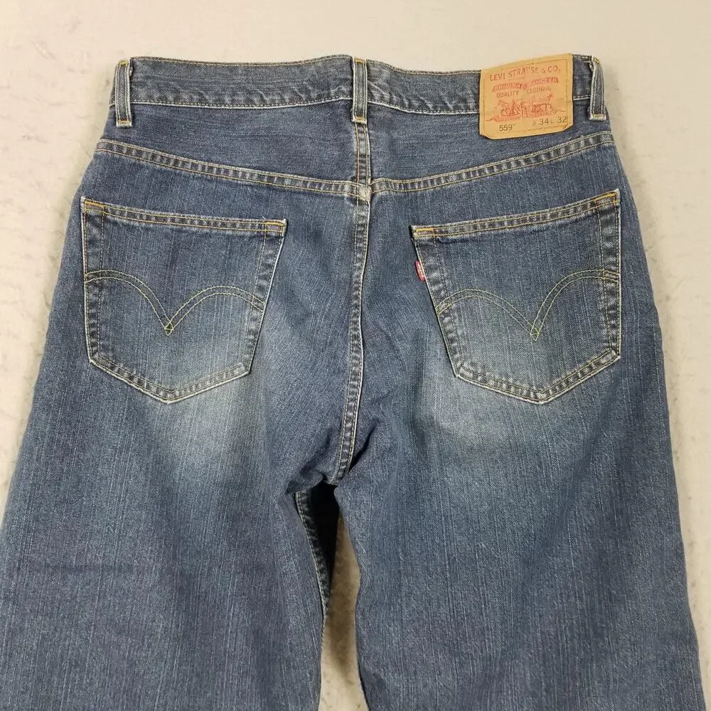 Levis 559 Relaxed Straight Jeans Mens 34x32 Blue Medium Wash 100% Cotton Denim‎